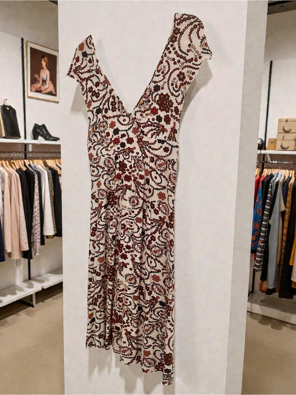 Soda Blu Cream Midi Dress with Brown Floral Paisley Print